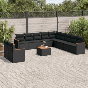 Set Divani da Giardino 12 pz con Cuscini Nero in Polyrattan 3226132