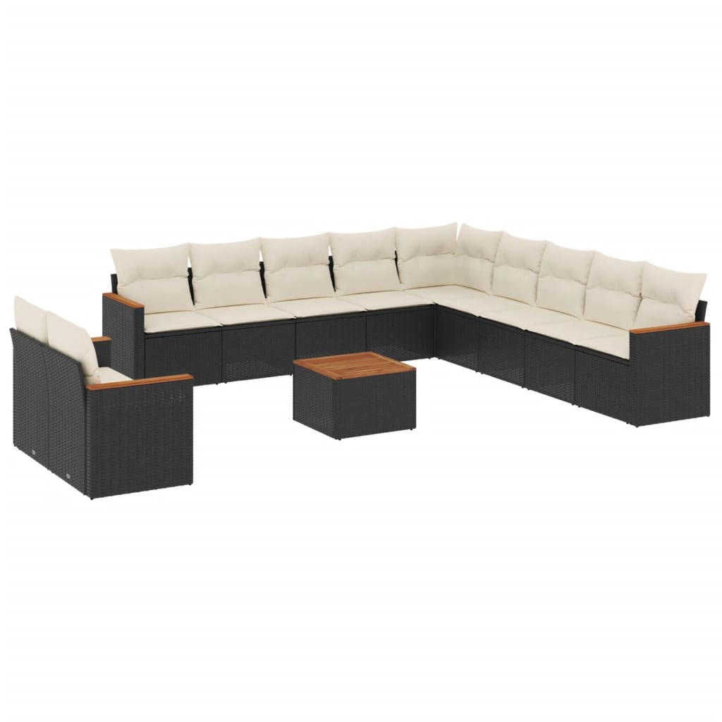 Set Divani da Giardino 12 pz con Cuscini Nero in Polyrattan 3226133