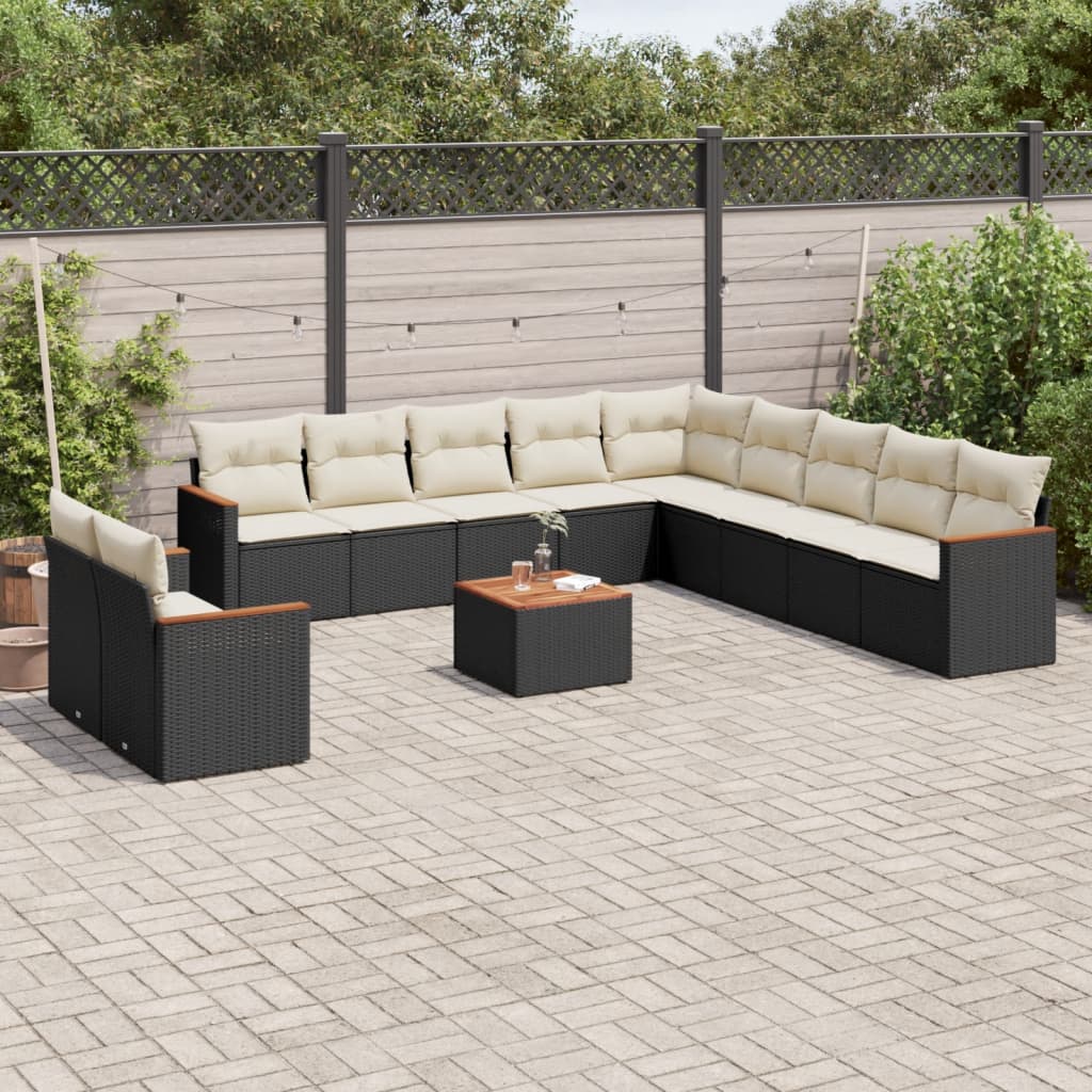 Set Divani da Giardino 12 pz con Cuscini Nero in Polyrattan 3226133