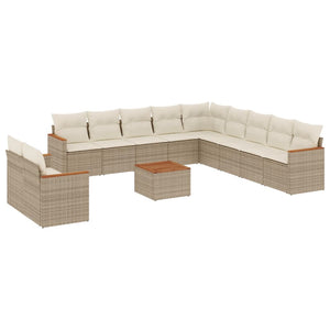 Set Divani da Giardino 12 pz con Cuscini Beige in Polyrattan 3226135