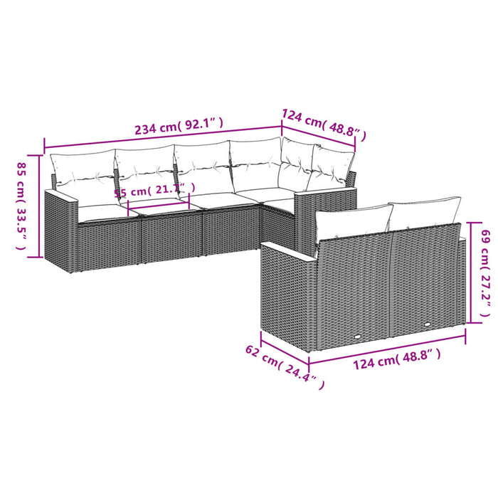 Set Divani da Giardino con Cuscini 7pz Nero Polyrattan 3226140