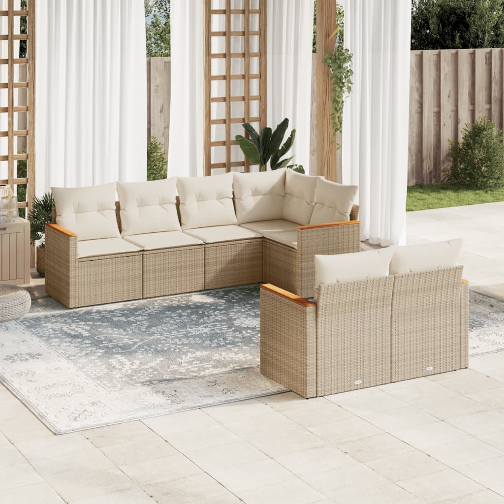 Set Divani da Giardino 7 pz con Cuscini Beige in Polyrattancod mxl 89086