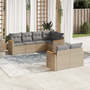 Set Divano da Giardino 7 pz con Cuscini Beige Misto Polyrattan 3226143