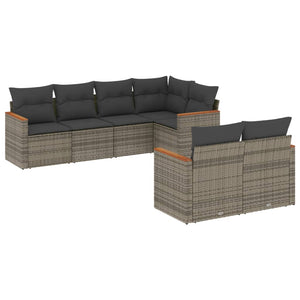 Set Divani da Giardino 7 pz con Cuscini Grigio in Polyrattan 3226144