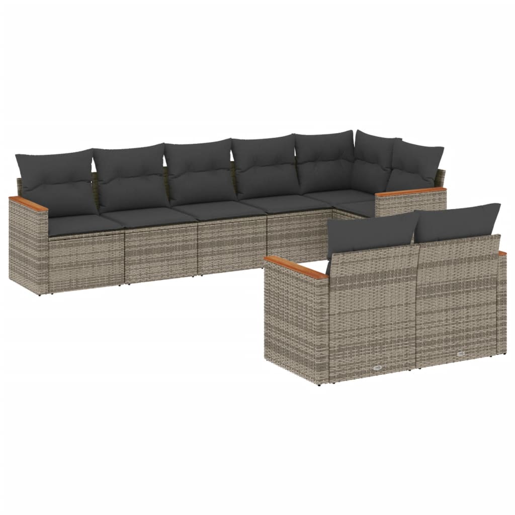 Set Divano da Giardino 8 pz con Cuscini Grigio in Polyrattan 3226151