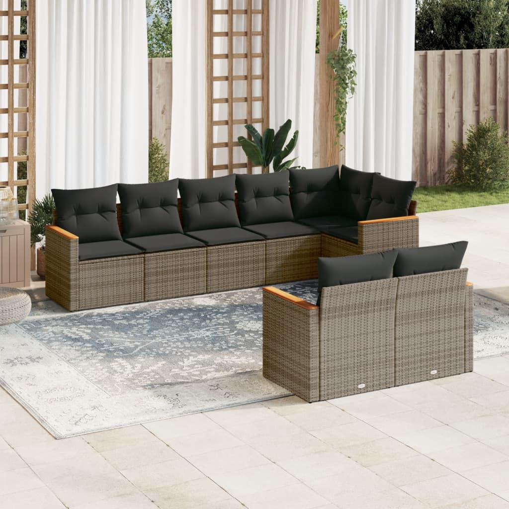 Set Divano da Giardino 8 pz con Cuscini Grigio in Polyrattan 3226151