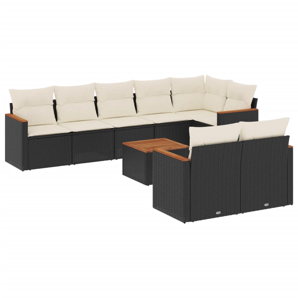 Set Divani da Giardino 9 pz con Cuscini Nero in Polyrattan 3226154