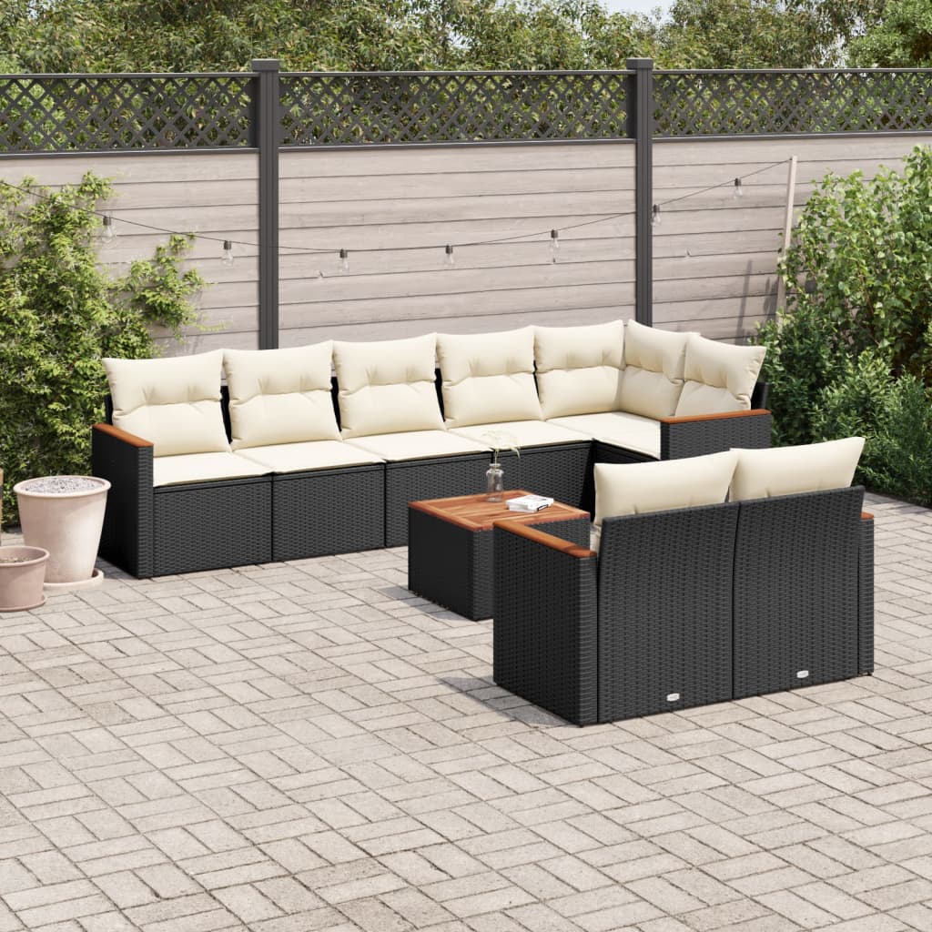 Set Divani da Giardino 9 pz con Cuscini Nero in Polyrattan 3226154