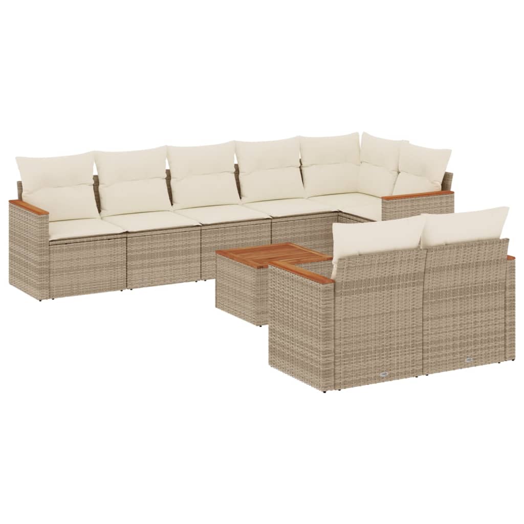 Set Divano da Giardino 9 pz con Cuscini Beige in Polyrattan 3226156