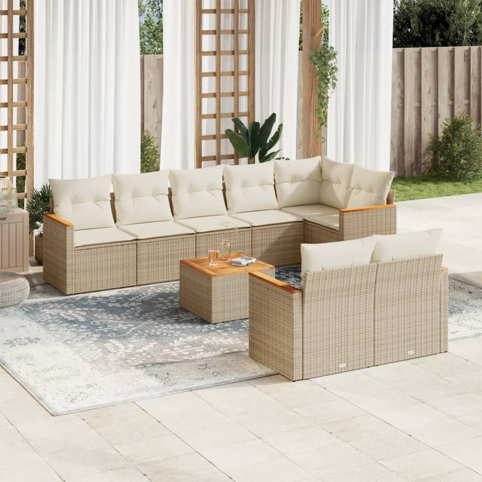 Set Divano da Giardino 9 pz con Cuscini Beige in Polyrattan 3226156