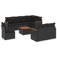 Set Divani da Giardino 9 pz con Cuscini Nero in Polyrattan 3226167