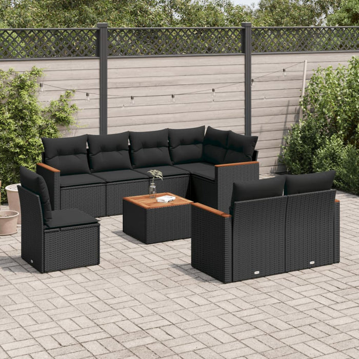 Set Divani da Giardino 9 pz con Cuscini Nero in Polyrattan 3226167