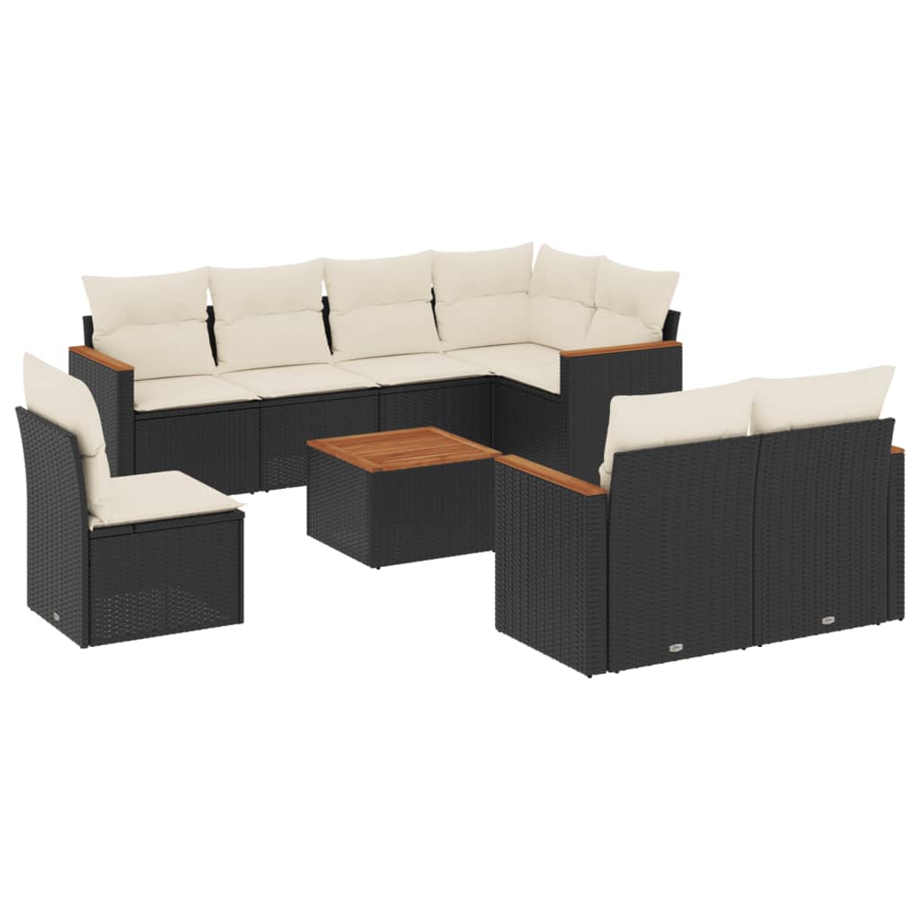 Set Divani da Giardino 9 pz con Cuscini Nero in Polyrattan 3226168