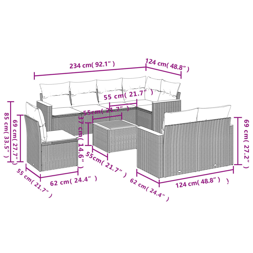 Set Divani da Giardino 9 pz con Cuscini Nero in Polyrattan 3226168