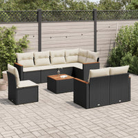 Set Divani da Giardino 9 pz con Cuscini Nero in Polyrattan 3226168