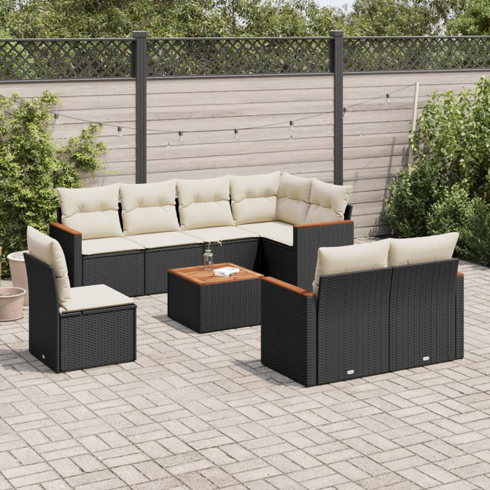 Set Divani da Giardino 9 pz con Cuscini Nero in Polyrattan 3226168