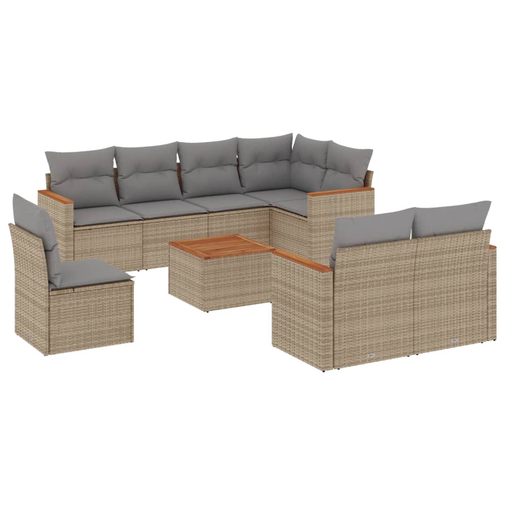 Set Divano da Giardino 9 pz con Cuscini Beige Misto Polyrattan 3226171