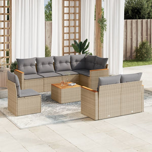 Set Divano da Giardino 9 pz con Cuscini Beige Misto Polyrattan 3226171