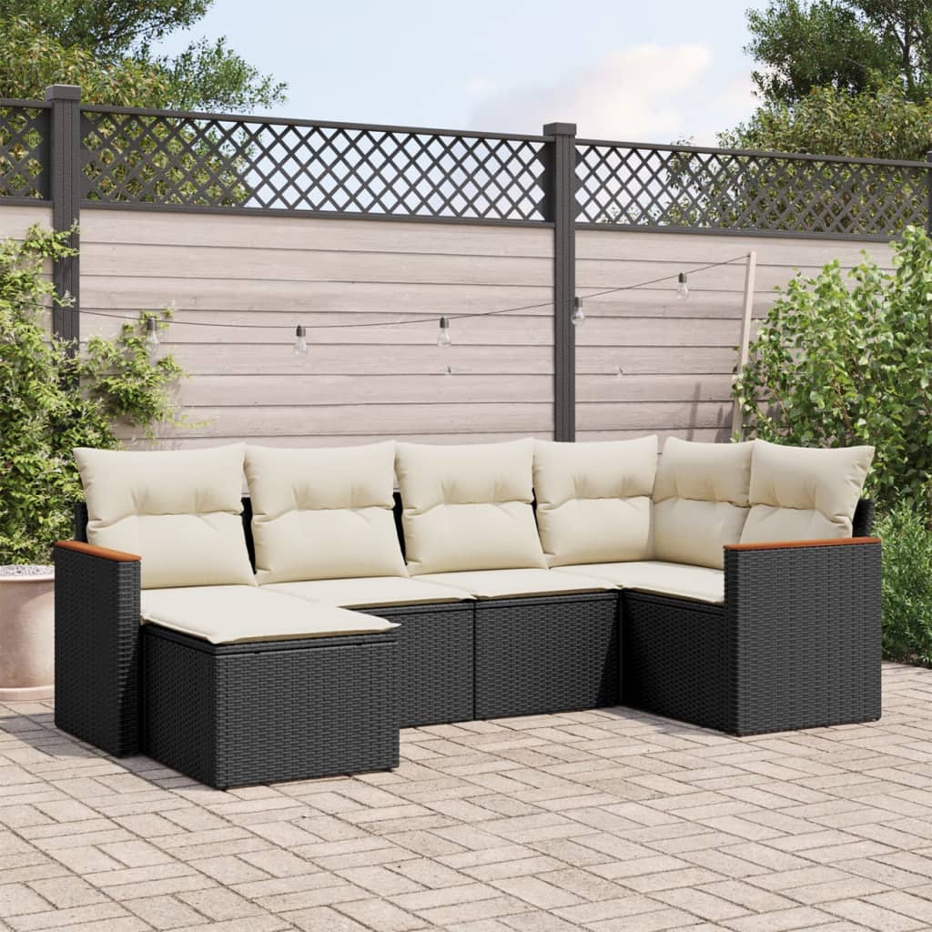 Set Divano da Giardino 6 pz con Cuscini Nero in Polyrattan 3226175