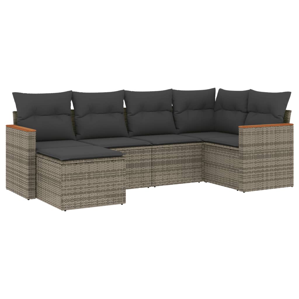 Set Divano da Giardino 6 pz con Cuscini Grigio in Polyrattan 3226179