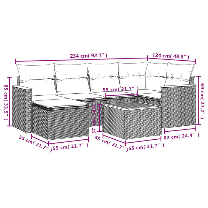 Set Divani da Giardino con Cuscini 7pz Nero Polyrattan 3226182