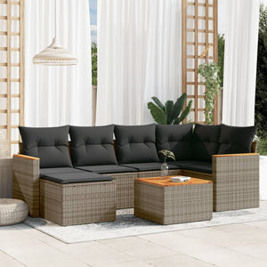 Set Divani da Giardino 7 pz con Cuscini Grigio in Polyrattan 3226186