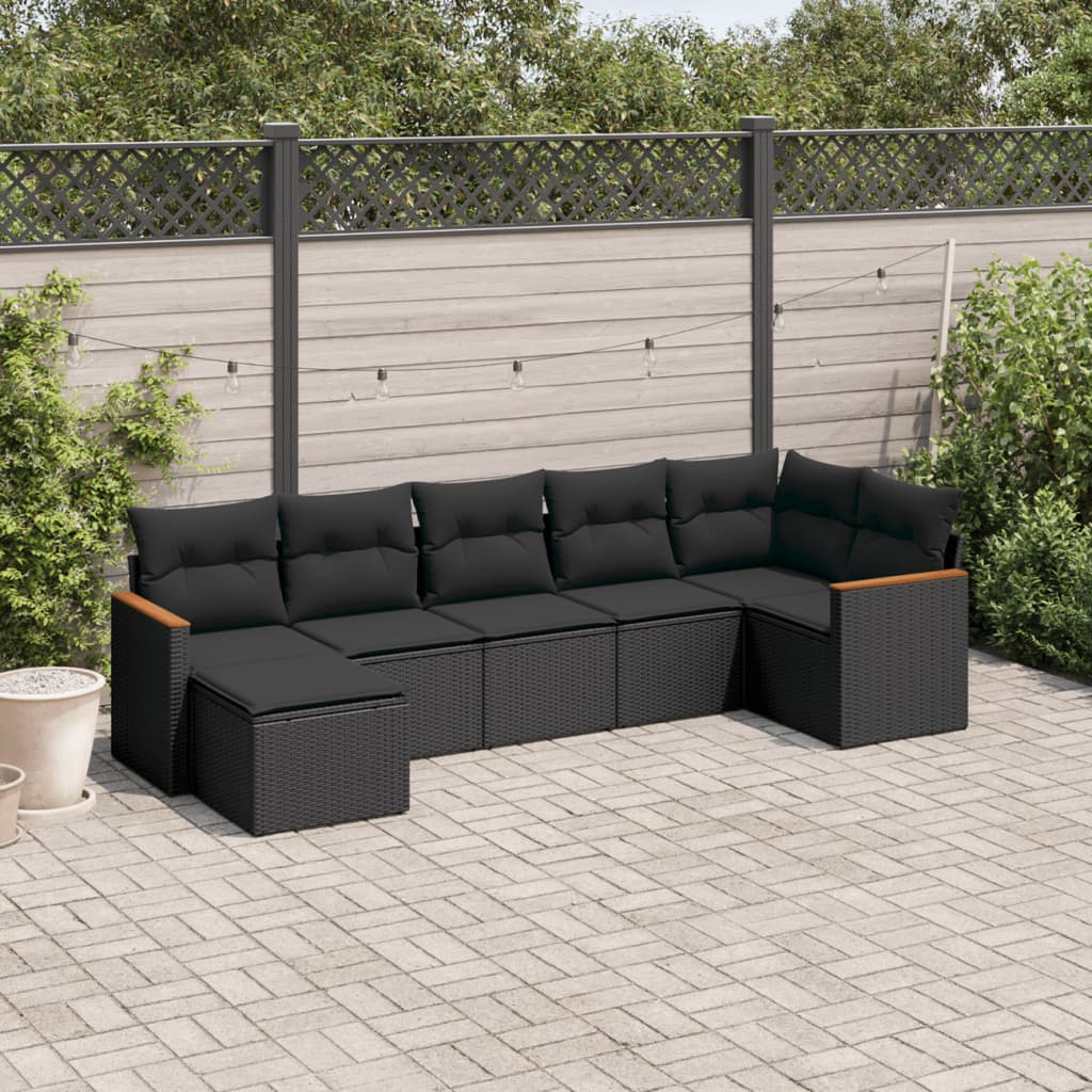 Set Divani da Giardino con Cuscini 7pz Nero Polyrattancod mxl 114573