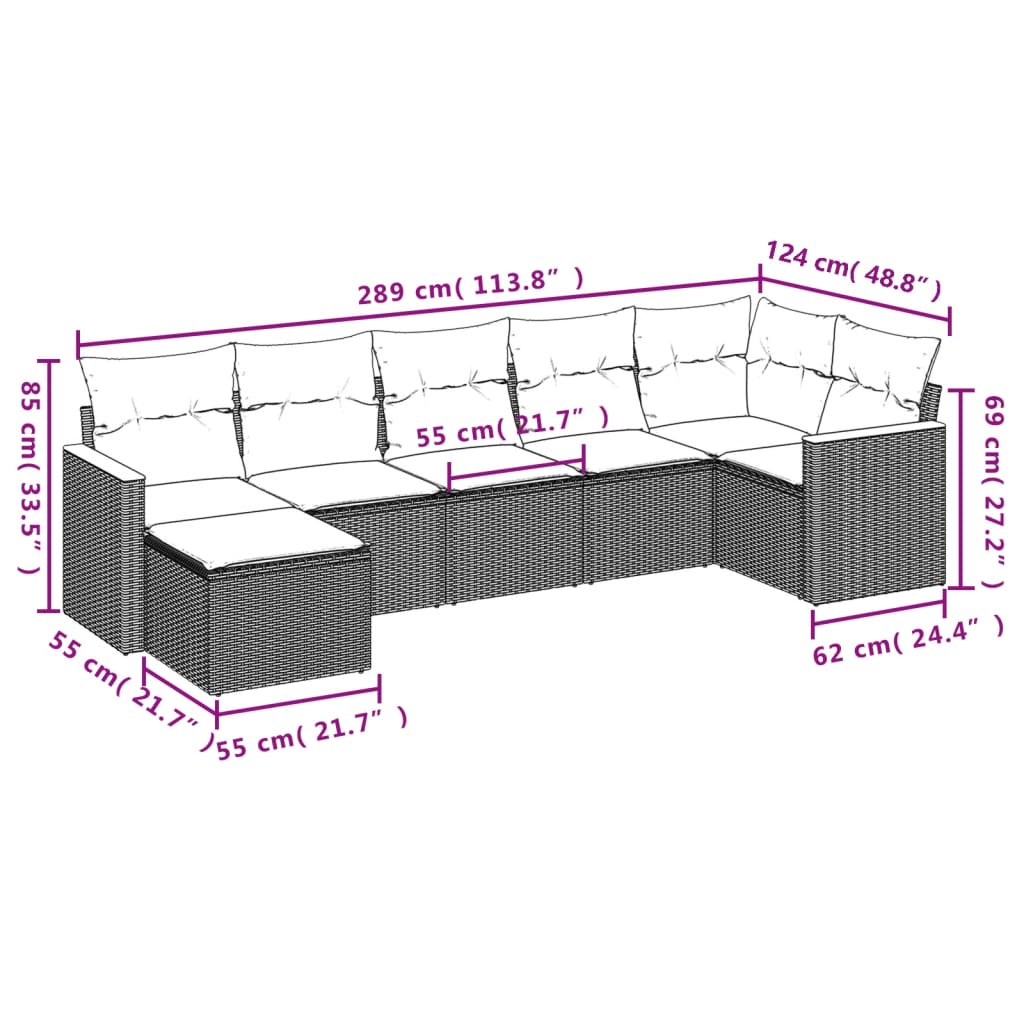 Set Divano da Giardino 7 pz con Cuscini Beige Misto Polyrattan 3226192