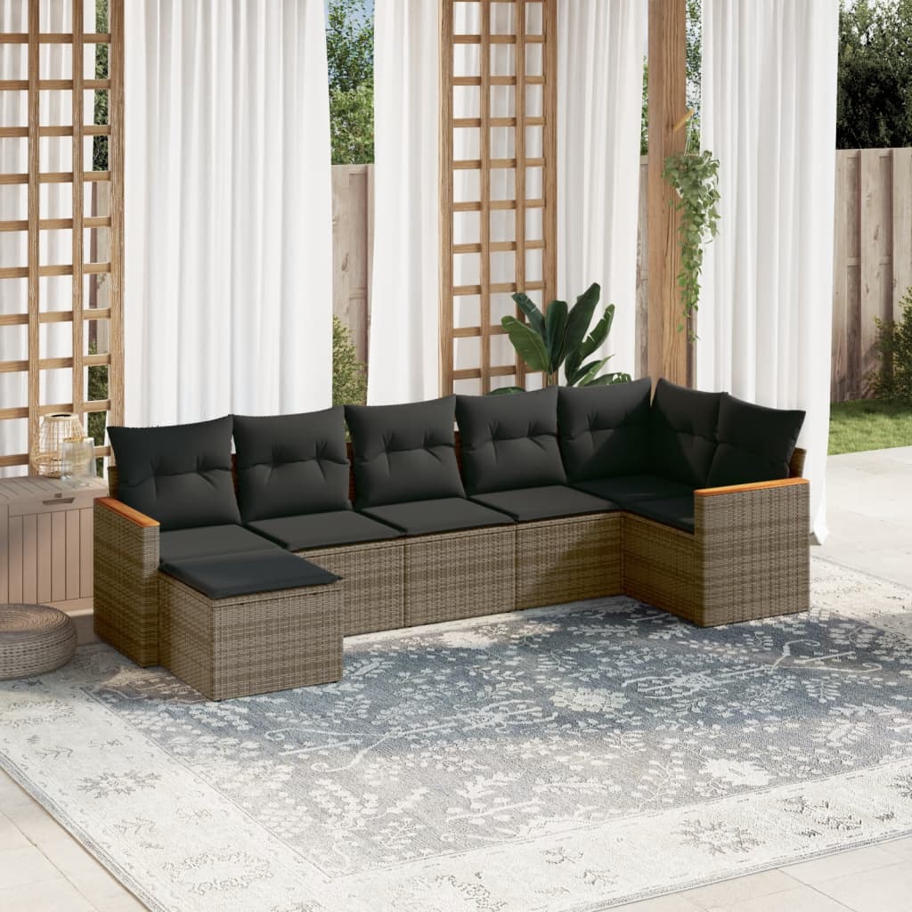 Set Divani da Giardino 7 pz con Cuscini Grigio in Polyrattan 3226193