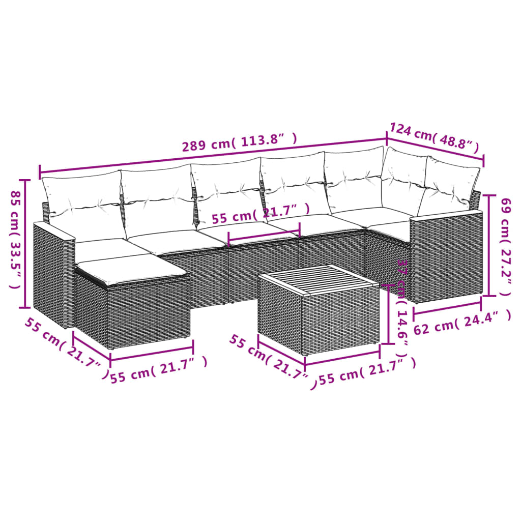 Set Divani da Giardino con Cuscini 8 pz Nero in Polyrattan 3226196