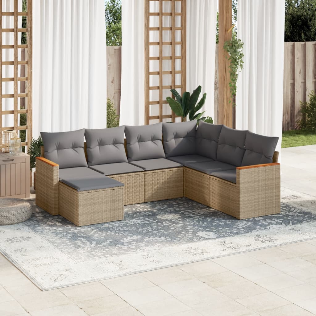 Set Divano da Giardino 7 pz con Cuscini Beige Misto Polyrattan 3226206