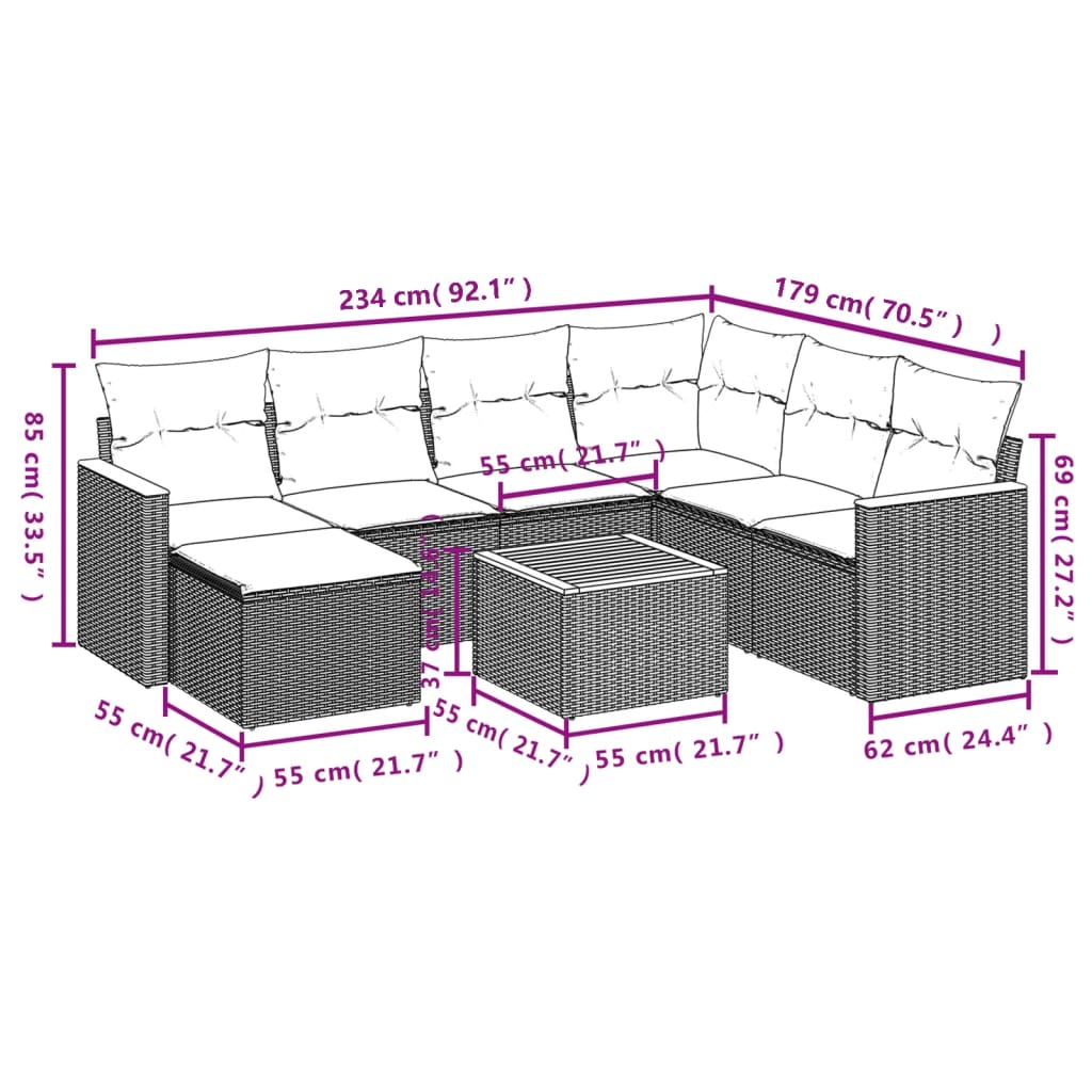 Set Divano da Giardino 8 pz con Cuscini Beige Misto Polyrattan 3226213