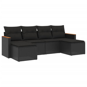 Set Divano da Giardino 6 pz con Cuscini Nero in Polyrattan 3226216