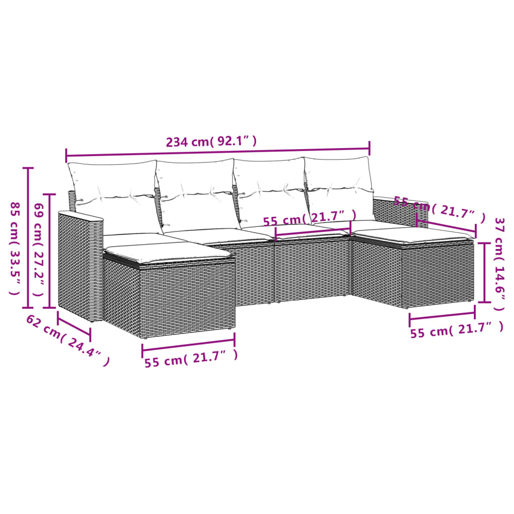 Set Divano da Giardino 6 pz con Cuscini Grigio in Polyrattan 3226221