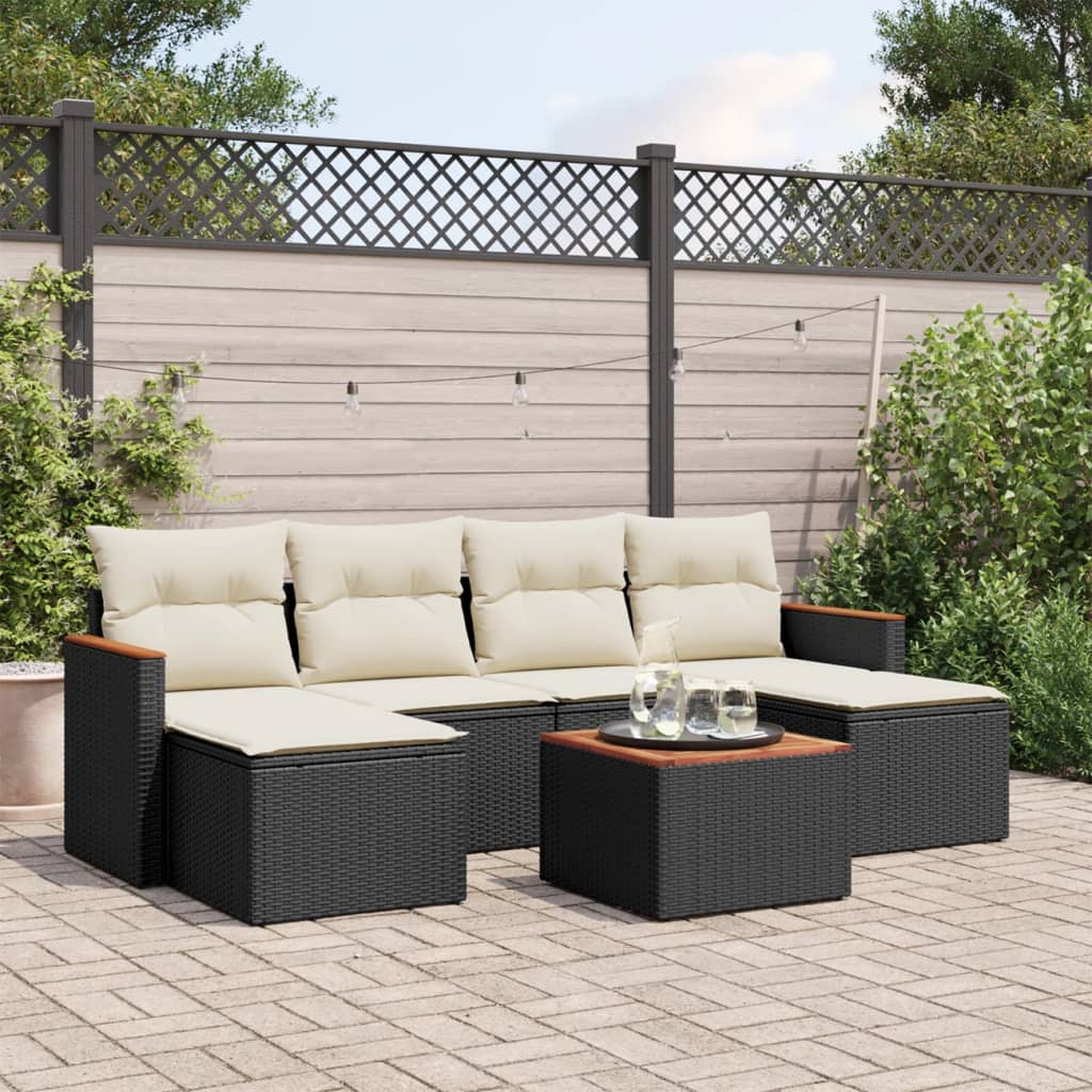 Set Divani da Giardino con Cuscini 7pz Nero Polyrattancod mxl 114756