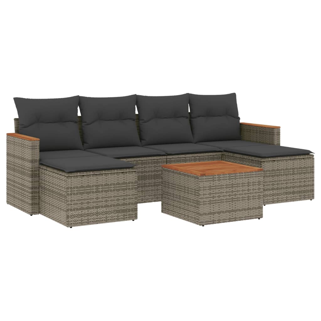 Set Divani da Giardino 7 pz con Cuscini Grigio in Polyrattan 3226228