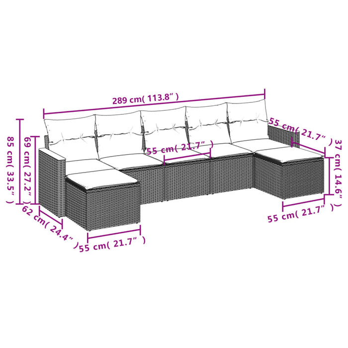 Set Divani da Giardino con Cuscini 7pz Nero Polyrattan 3226230