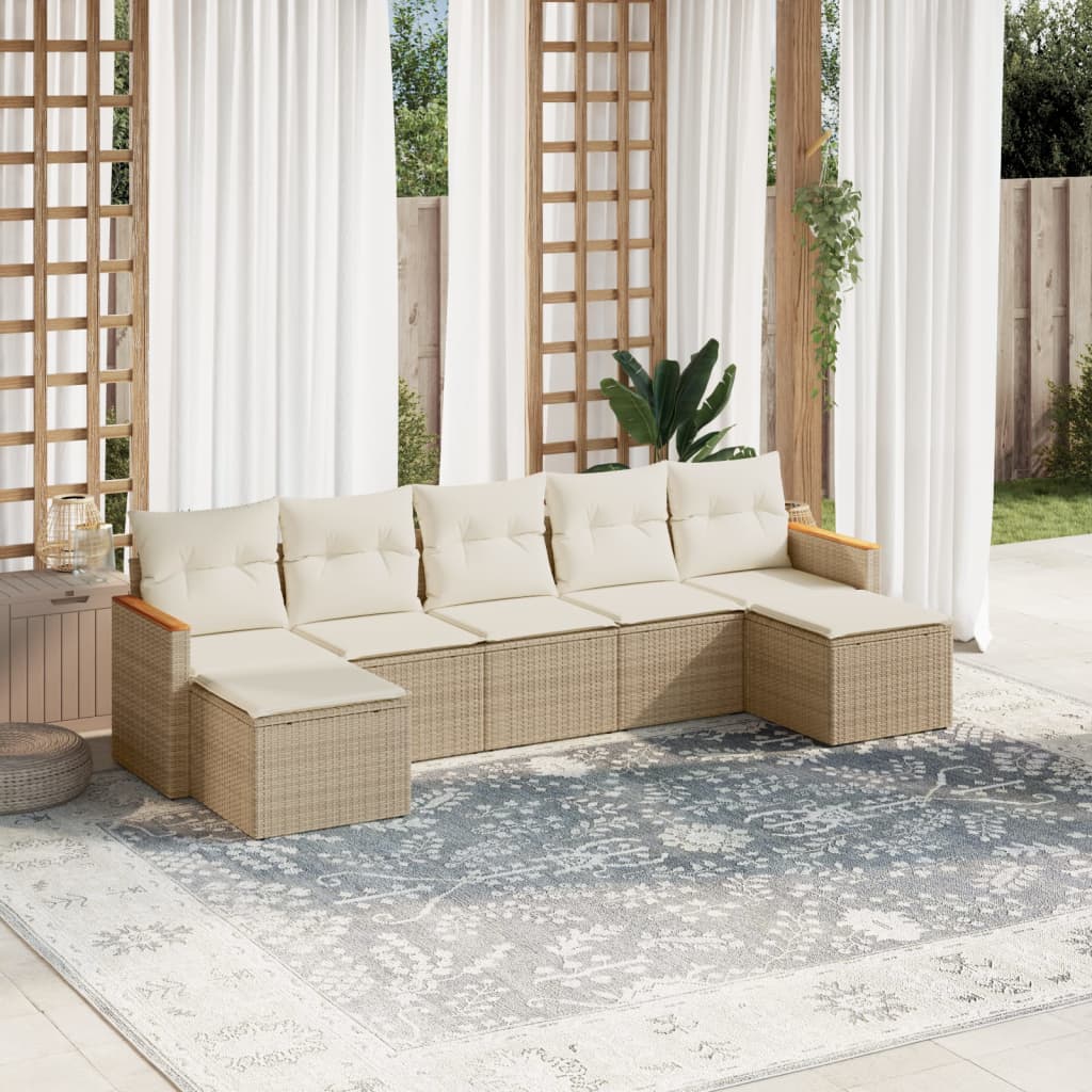 Set Divani da Giardino 7 pz con Cuscini Beige in Polyrattan 3226233