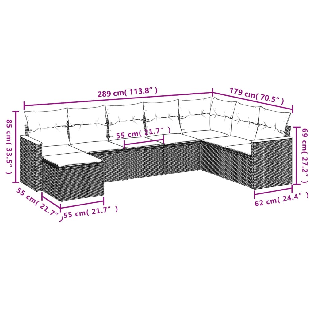 Set Divano da Giardino 8 pz con Cuscini Beige Misto Polyrattan 3226248