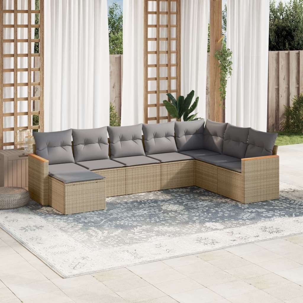 Set Divano da Giardino 8 pz con Cuscini Beige Misto Polyrattan 3226248