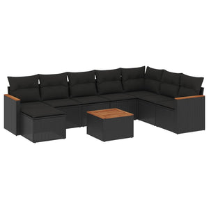 Set Divani da Giardino 9 pz con Cuscini Nero in Polyrattan 3226251