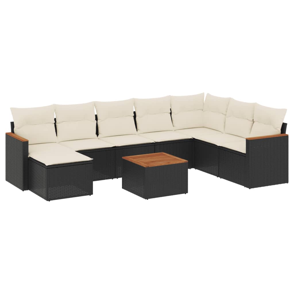 Set Divani da Giardino 9 pz con Cuscini Nero in Polyrattan 3226252