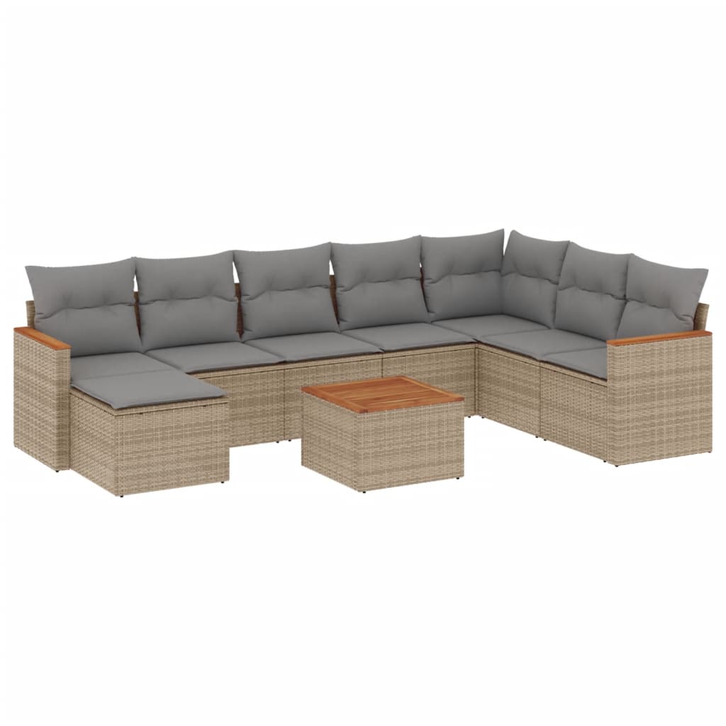 Set Divano da Giardino 9 pz con Cuscini Beige Misto Polyrattan 3226255