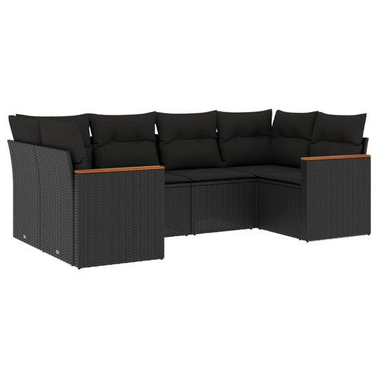 Set Divano da Giardino 6 pz con Cuscini Nero in Polyrattan 3226258