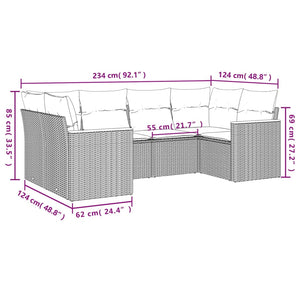 Set Divano da Giardino 6 pz con Cuscini Nero in Polyrattan 3226259