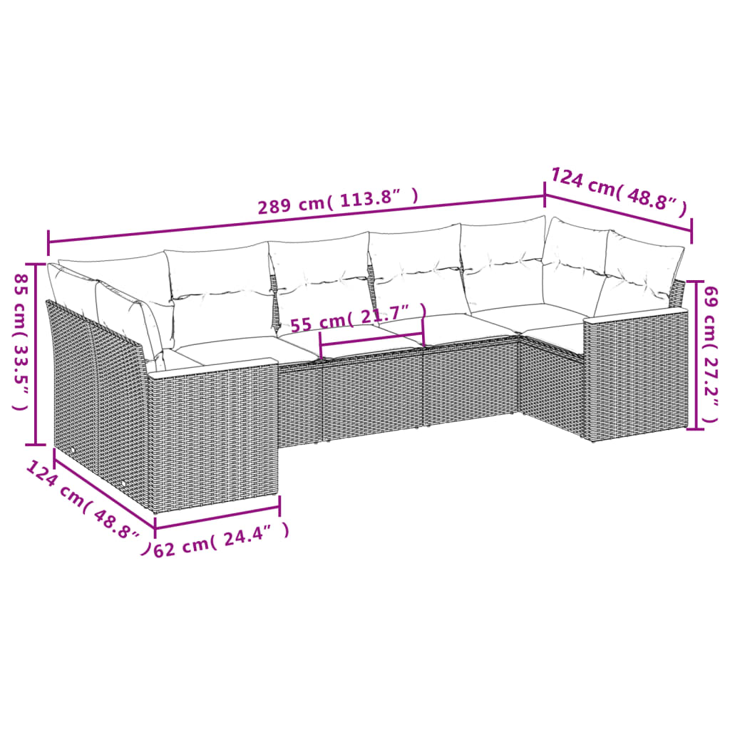 Set Divano da Giardino 7 pz con Cuscini Beige Misto Polyrattan 3226269