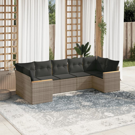 Set Divani da Giardino 7 pz con Cuscini Grigio in Polyrattan 3226270