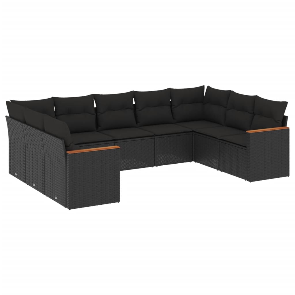 Set Divani da Giardino 9 pz con Cuscini Nero in Polyrattancod mxl 114552