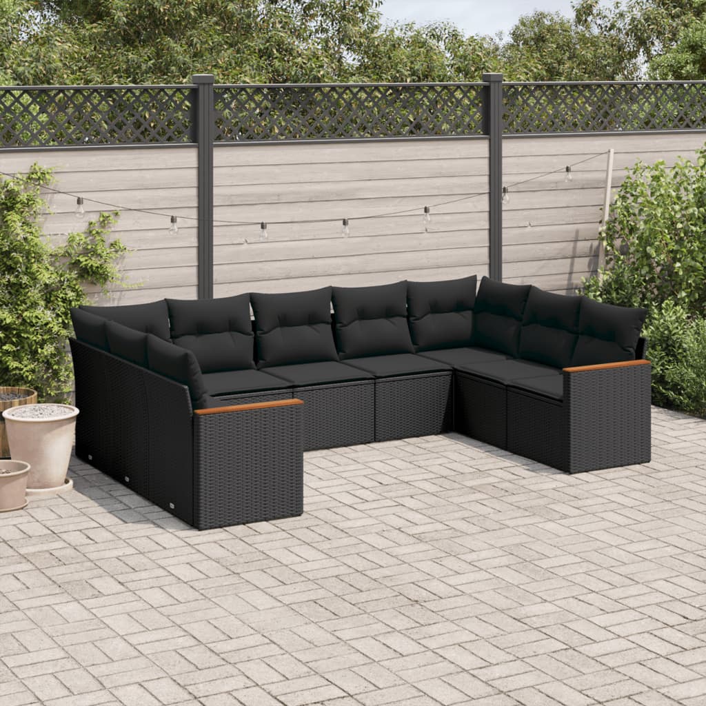 Set Divani da Giardino 9 pz con Cuscini Nero in Polyrattancod mxl 114552