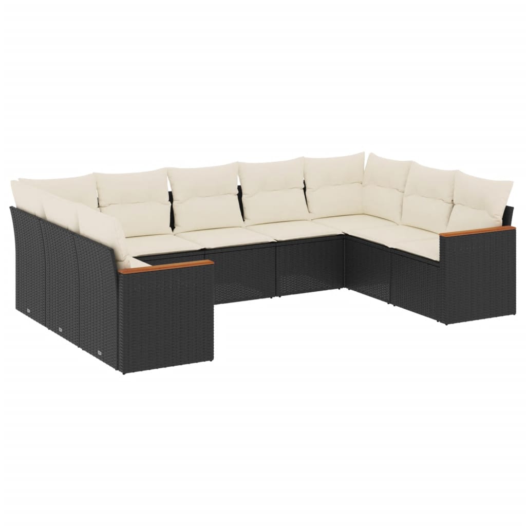 Set Divani da Giardino 9 pz con Cuscini Nero in Polyrattan 3226273